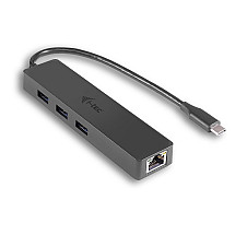 i-tec USB Slim HUB/ 3 ports with Gigabyte Ethernet/ on USB 3.1 Type C/ compatible with Thunderbolt 3/ black