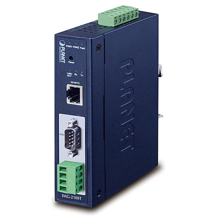 Planet Modbus Industrial Gate RS-232/422/485 on IP, 1x COM, 100BASE-TX, RTU/ACSII, -40 A+75 ° C, 9-48VDC, IP30