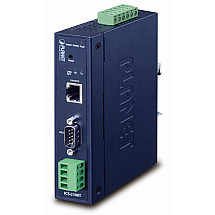 Planet RS-232/422/485 to IP industrial converter, 1x COM, 1x 100Base-TX, 9-48VDC, -40~+75°C, IP30, SNMP+Telnet