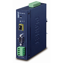 PLANET industrial converter RS-232/422/485 to IP, 1x COM, 1x 100Base-FX/SFP, 9-48VDC, -40~+75°C, IP30, SNMP+Telnet