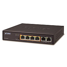 FSD-604HP, PoE switch 4x PoE 802.3at 60W+ 2x 100Base-TX, VLAN, extend mode 10Mb/s up to 250m, fanless, ESD