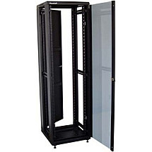 32U/600x600 rack, black, glass door, solid back