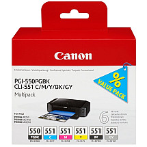 Canon cartridge multipack PGI-550 + CLI-551 (CMYBKGY, 19 000 STR) for Canon Pixma IP8750, MG7150, MG6350