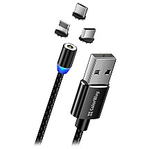 Colorway Charging Cable 3in1 Lightning+MicroUSB+USB-C/ Magnetic/ 2.4A/ Nylon/ 1m