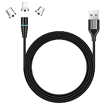 Colorway Charging Cable 3in1 Lightning+MicroUSB+USB-C/ Magnetic/ 2.4A/ Nylon/ Quick Charge 3.0/ 1m