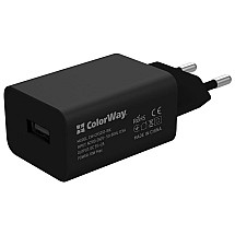 COLORWAY 1x USB/ mains charger/ 10W/ 100V-240V/ Black