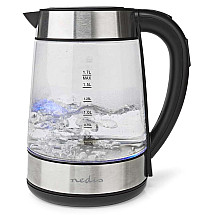 NEDIS electric kettle KAWK320EGS/ volume 1.7 l/ 360° rotation/ consumption 2200 W/ glass/ transparent