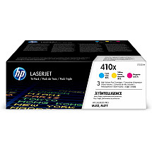 HP 410X triple pack of original LaserJet toner cartridges, cyan/magenta/yellow