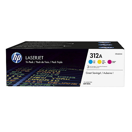 HP 312A triple pack of original LaserJet toner cartridges (cyan, magenta, yellow)