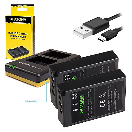 PATONA charger Foto Dual Quick Olympus BLS5 + 2x batteries 1100mAh USB