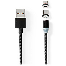 NEDIS USB 2.0 cable/ USB-A plug - USB micro-B plug/USB-C plug/ magnet connectors/ black/ blister pack/ 2 m