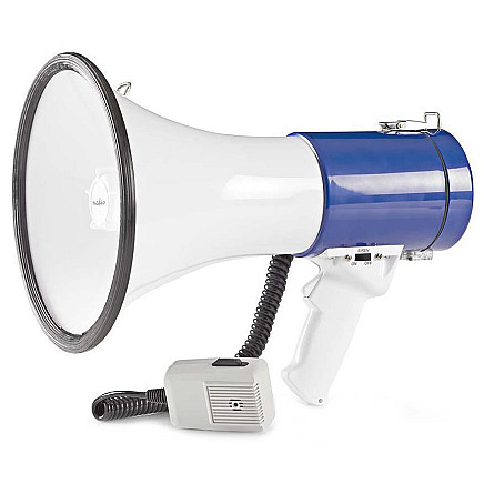 DAMAGED PACKAGING - NEDIS megaphone/ range 1500m/ volume 135dB/ detachable microphone/ built-in siren/ shoulder strap/ white-mo...