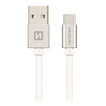 Swissten Data Cable Textile Usb / Usb-C 0.2 M Silver