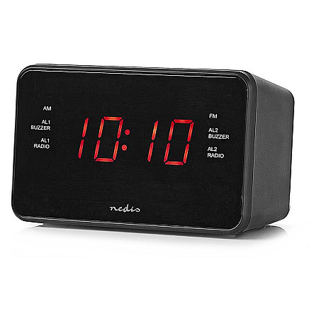 NEDIS digital alarm clock with radio/ LED display/ 3.5 mm jack/ AM/ FM/ snooze/ sleep timer/ 2 alarms/ black