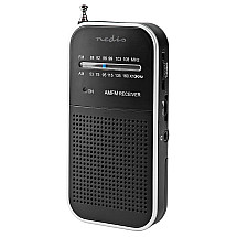 NEDIS portable radio/ AM/ FM/ battery powered/ analog/ 1.5 W/ headphone output/ aluminum/ black