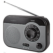 NEDIS portable radio/ AM/ FM/ battery powered/ mains powered/ analog/ 1.8 W/ headphone output/ black-grey