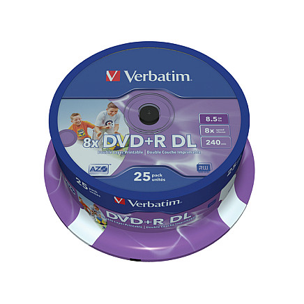 VERBATIM DVD+R DoubleLayer 8,5GB/ 8x/ Inkjet printable/ 25pack/ spindle