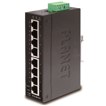 IGS-801M, 8x 1000Base-T, DIN, IP30, -10 to 60°C, ESD+EFT up to 6kV, Web/SNMP, VLAN, STP