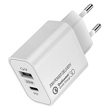 COLORWAY 1x USB and 1x USB-C/ mains charger/ 20W/ 100V-240V/ White