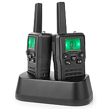 NEDIS radio/ range 10 km/ 8 channels/ UHF/ VOX/ LED light/ charging base/ micro USB/ 2 pieces/ black