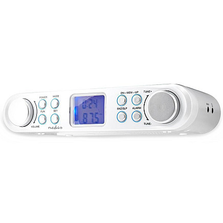 NEDIS kitchen radio/ FM/ mains power/ digital/ 1.5 W/ alarm clock/ headphone output/ white-silver