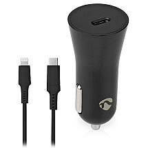 NEDIS car charger/ 20 W/ 12 - 24 V DC/ 3.0 A/ USB-C/ automatic voltage selection/ black/ cable 1 m