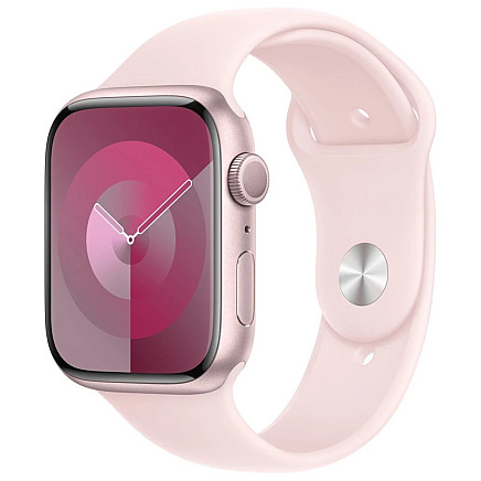 Apple Watch Series 9 45mm pink aluminum with light pink sports strap S/M