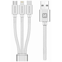 Swissten Data cable 3in1 MFi, 1.2 m, textile, (micro USB, USB-C, Lightning) silver