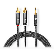 Nedis Profigold Stereo Audio Cable/ 3.5 mm Jack plug - 2x RCA plug/ cotton/ gray/ box/ 1m