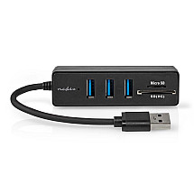 NEDIS USB hub/ plug USB-A plug/ 3x USB-A socket/ 5 Ports/ USB 3.2 Gen 1/ 5 Gbps/ SD & MicroSD/ black/ blister