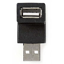 NEDIS USB 2.0 adapter/ USB-A plug - USB-A socket/ 480 Mbps/ round/ nickel-plated/ PVC/ black/ blister