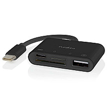 NEDIS USB hub/ 1x USB-C/ 1x USB-A/ 1x USB-C/ 4 ports port/ USB 2.0/ power from USB/ SD & MicroSD/ black/ blister