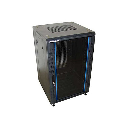 15U/600x600 rack, black, glass door, perforated back