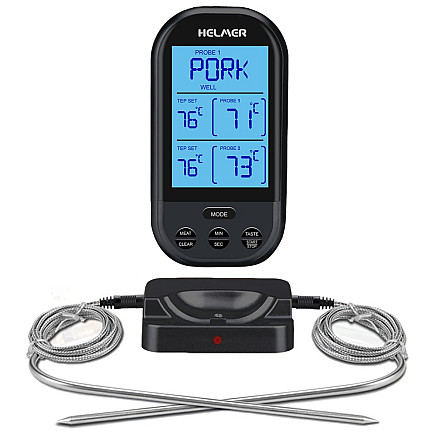 HELMER wireless kitchen thermometer with two probes TM 24/ LCD display/ 0 to 250 °C/ black