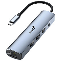 Genius Hub UH-545/ USB-C To RJ45 Gigabit/ 3x USB3.0/ USB-C 3A/ Iron Gray