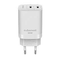 CUBENEST S2D1 GAN adapter 35W white (2 × USB-C to 35 W), PD, overvoltage and prominent protection, with GAN technology, for iPhone