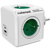 CUBENEST POWERCUBE ORIGINAL USB PD 20W, A+C, 4 × socket, white/green, child fuse, grounding, Max. 16a/250V ~ 3680W