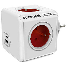 Cubenest PowerCube Original USB PD 20W, A+C, 4 × socket, white/red, child fuse, grounding, Max. 16a/250V ~ 3680W