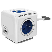 Cubenest PowerCube Extended USB PD 20W, A+C, 4 × socket, 1.5m, white/blue, child fuse, grounding, dock, 10a/250V