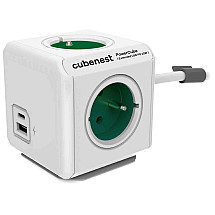 Cubenest Powercube Extended USB PD 20W, A+C, 4x socket, 1.5m, white/green, child lock, grounding, dock, 10A/250V