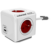 Cubenest PowerCube Extended USB PD 20W, A+C, 4 × socket, 1.5m, white/red, child fuse, grounding, dock, 10a/250V