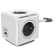 Cubenest PowerCube Extended USB PD 20W, A+C, 4 × socket, 1.5m, white/gray, child fuse, grounding, dock, 10a/250V