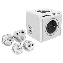 Cubenest PowerCube Rewirable USB PD 20W, A+C, 4 × socket, white/gray, 4 travel ends, baby fuse, grounding