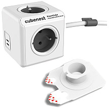 Cubenest PowerCube Extended USB PD 35W, 2xUSB-C, 4 × socket, 1.5m, white/gray, child fuse, grounding, mounting dock