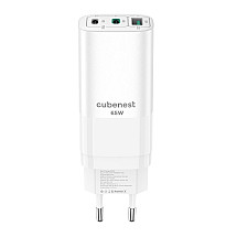 CUBENEST S3D0 GAN adapter 65W white-(2 × USB-C to 65 W, 1 × USB-A to 60 W), overvoltage and prominent protection