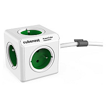 Cubenest Powercube Extended, 5x socket, 1.5 m, white/green, child lock, grounding, dock, max. 10A/250V~2500W