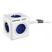 Cubenest Powercube Extended, 5x socket, 1.5 m, white/blue, child lock, grounding, dock, max. 10A/250V~2500W