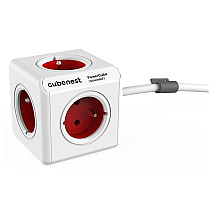 Cubenest Powercube Extended, 5x socket, 1.5 m, white/red, child lock, grounding, dock, max. 10A/250V~2500W