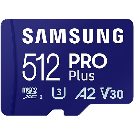 Flash memory, micro SDXC 512GB PRO Plus SD adapter, class 10