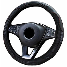 Non-slip universal car steering wheel cover made of carbon fibre and PU eco-leather, diameter 37-38 cm - Black